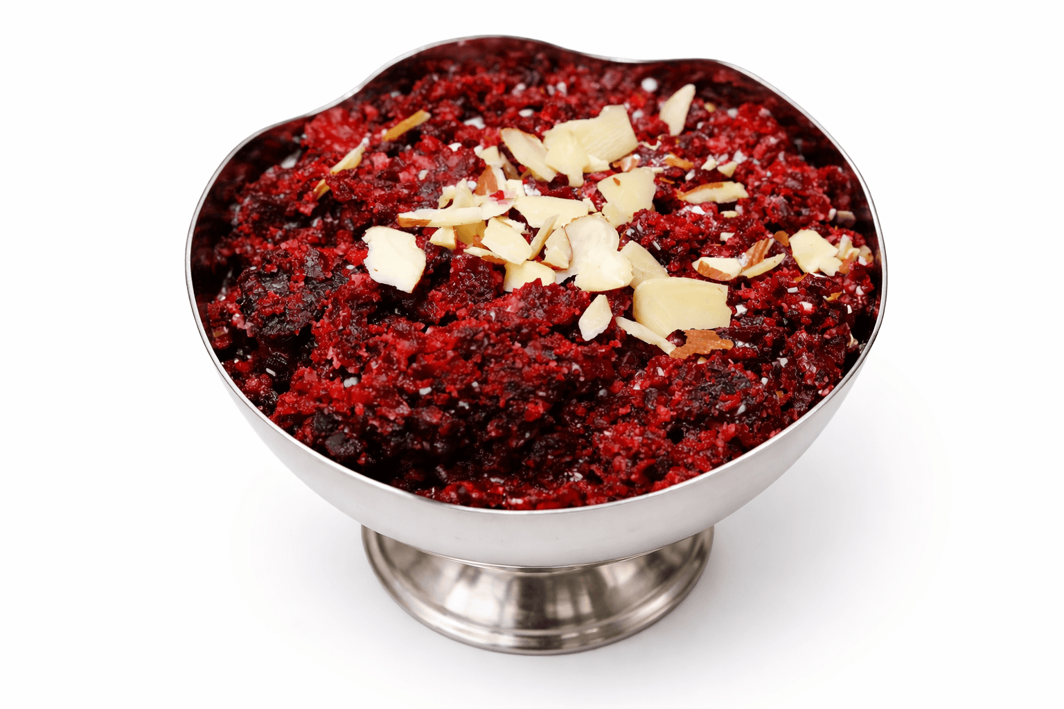 Beetroot halwa with almond garnish