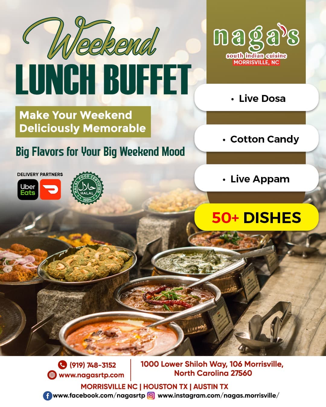 All-you-can-eat lunch buffet at Naga's South Indian Cuisine — open 7 days a week